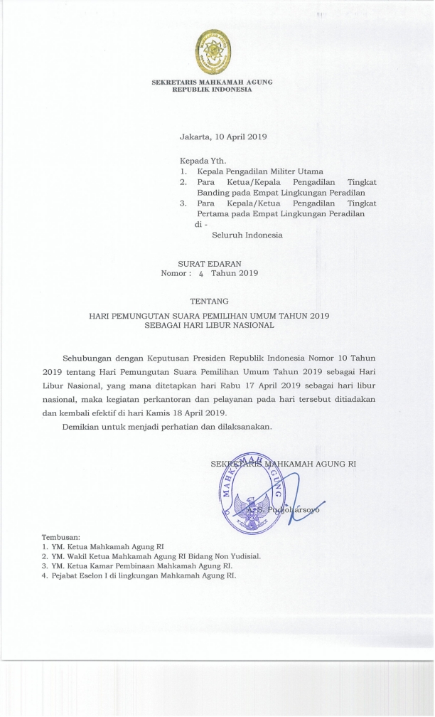 Surat Edaran SEKMA Libur Pemilu