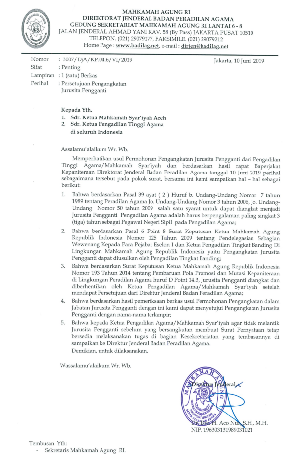 Persetujuan Pengangkatan Jurusita Pengganti
