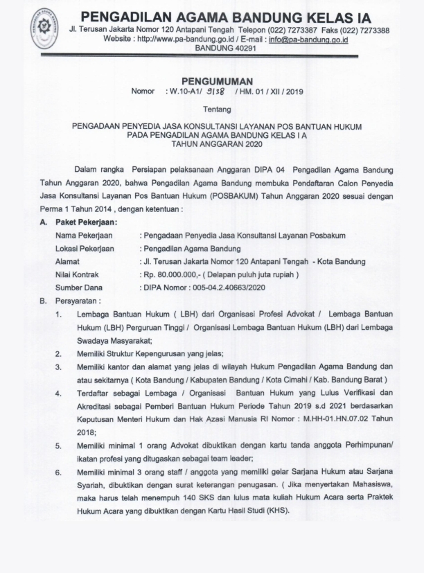 Pengumuman Lelang Posbakum 001