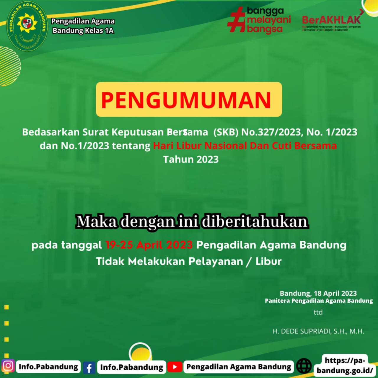 Pengumuman Cuti Hari Libur Nasional dan Cuti Bersama